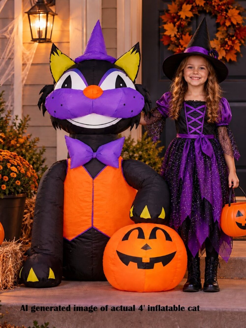 Black Cat with Pumpkin 4Ft Air blown Inflatable Halloween Decoration Tested